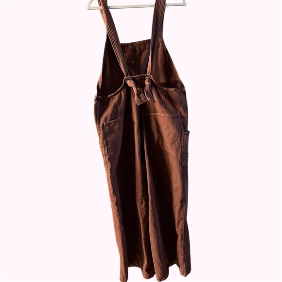NWOT Free People We The Free Fields Of Flowers Wide-Leg Overalls Mocha XL - Picture 2 of 6